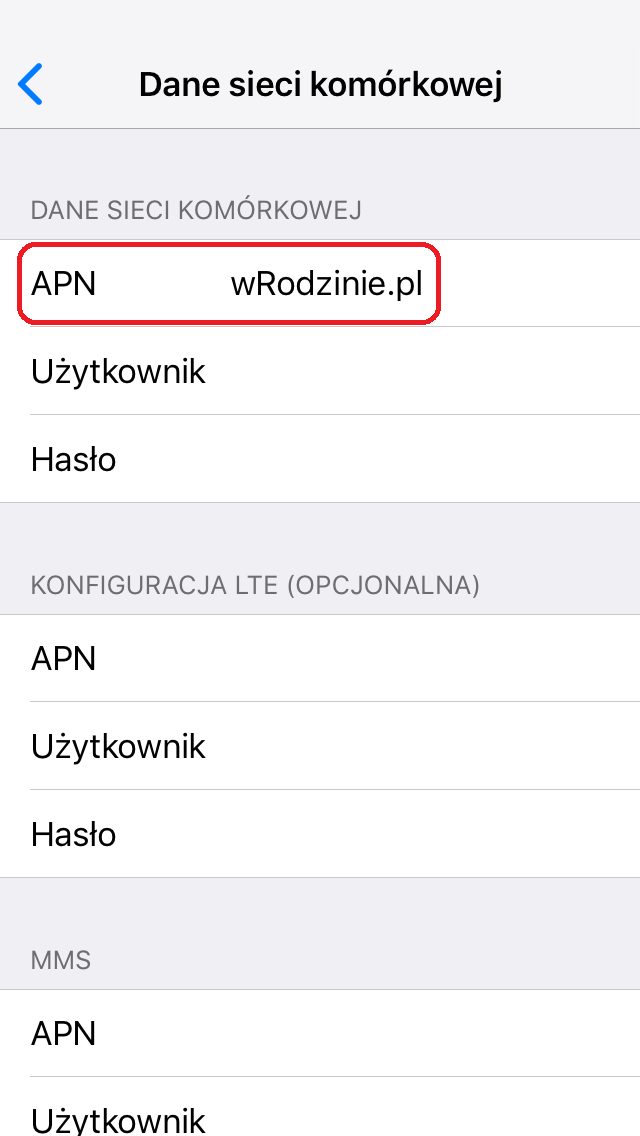 Pozycja APN powinna być ustawiona na wRodzinie.pl